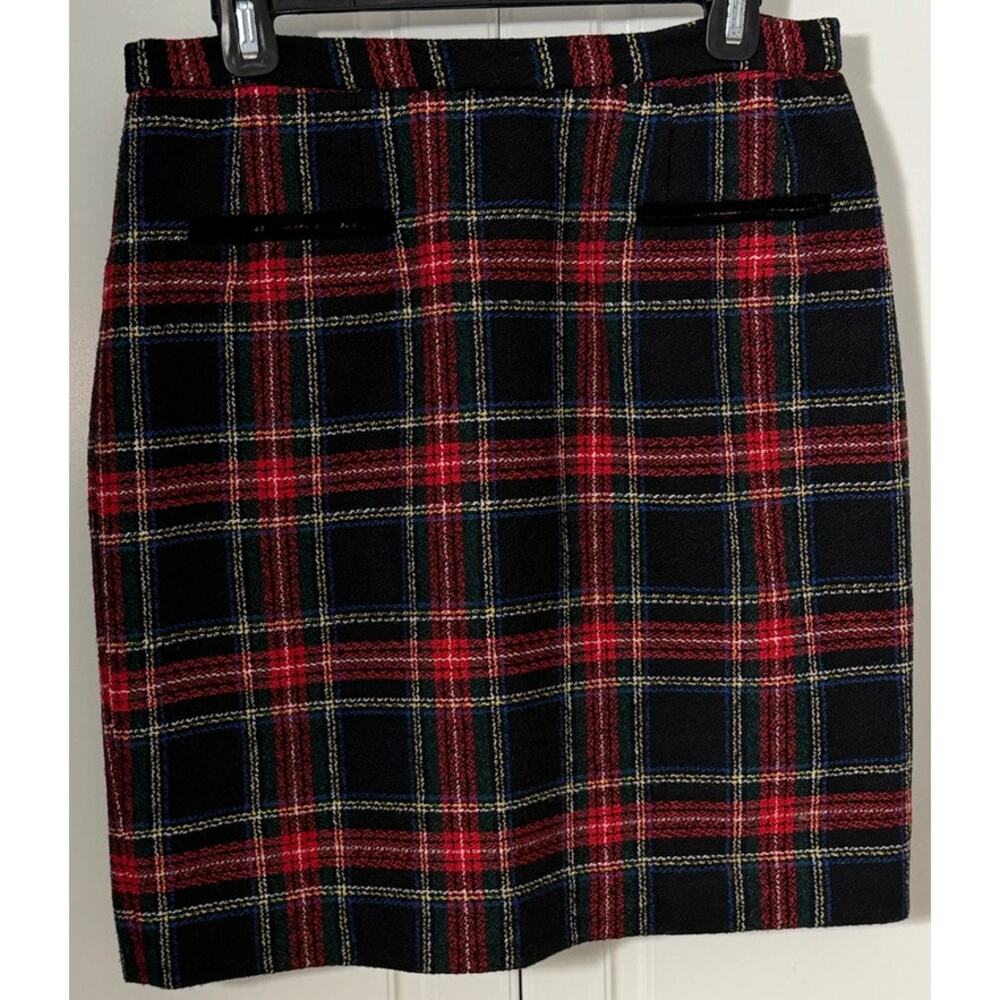 Vintage British Khaki Tartan Plaid Wool Blend Mini Skirt Size 12